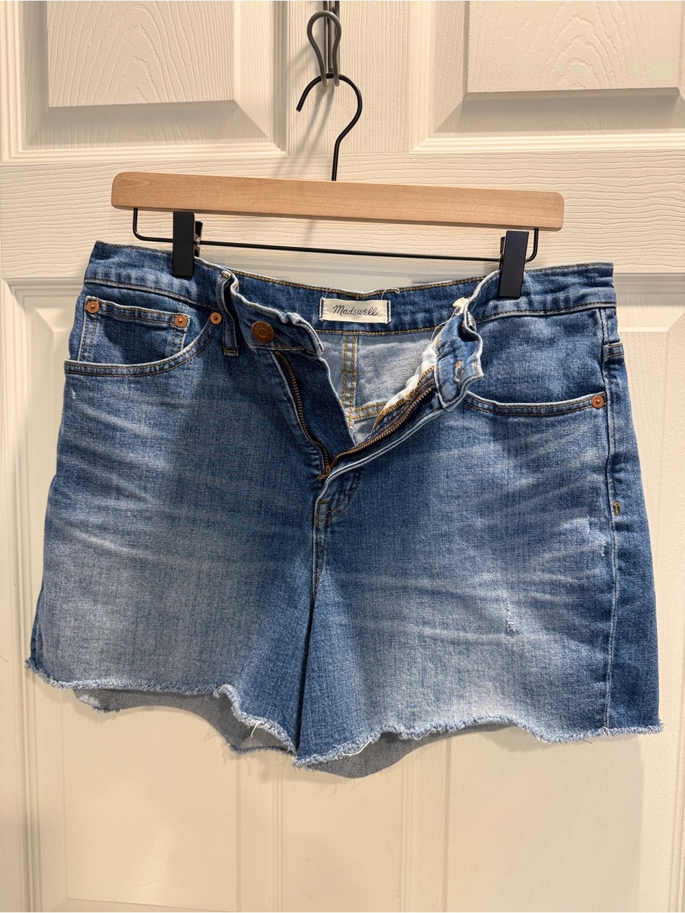 Madewell High Rise Denim Shorts Size 31 Blue Wash Raw Hem Cutoff Jean Shorts - Picture 8 of 10